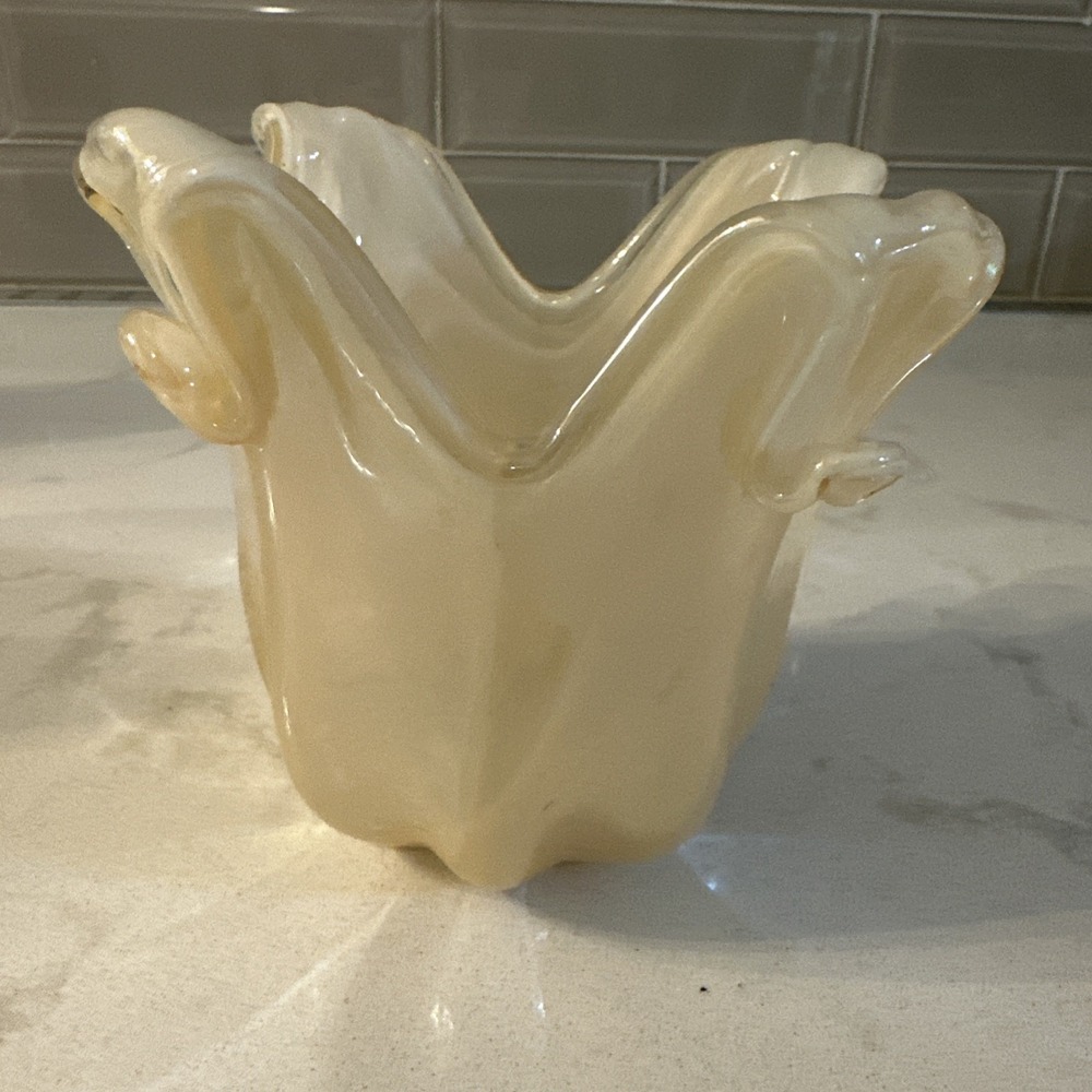 Antonio Tammara Italy Flower Art Glass Cream Beige Off White Vase Votive